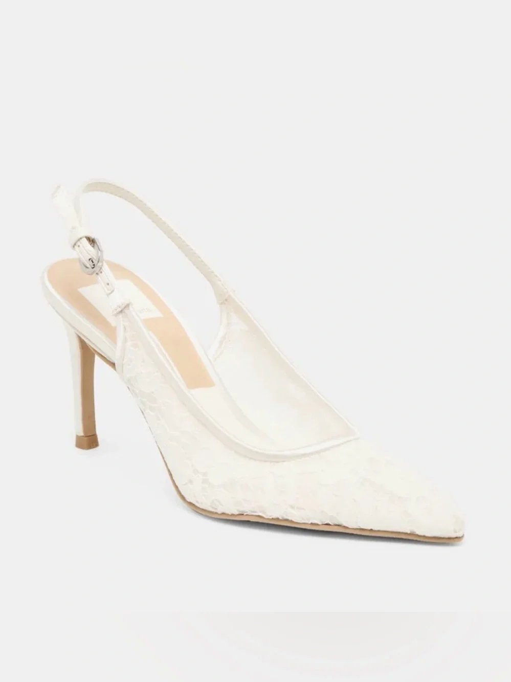 Elegant White Lace Slingback Pump — Yasmi Lace Slingback Dolce Vita